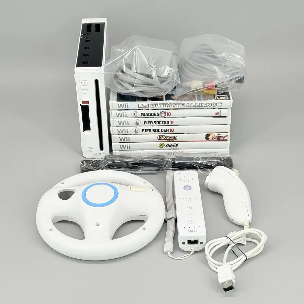 Nintendo Wii GameCube Console Bundle Games Cords Controllers Wheel All Tested